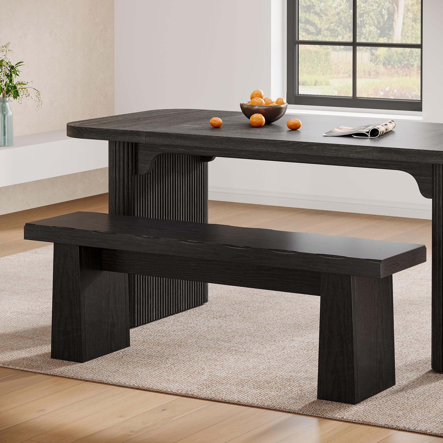 Tribesigns Wooden Dining Bench, 47-Inch Long Kitchen Bench with Sturdy Frame for Dining Room, Entryway, Living Room, Hallway, Easy Assembly (Black) - Image 3