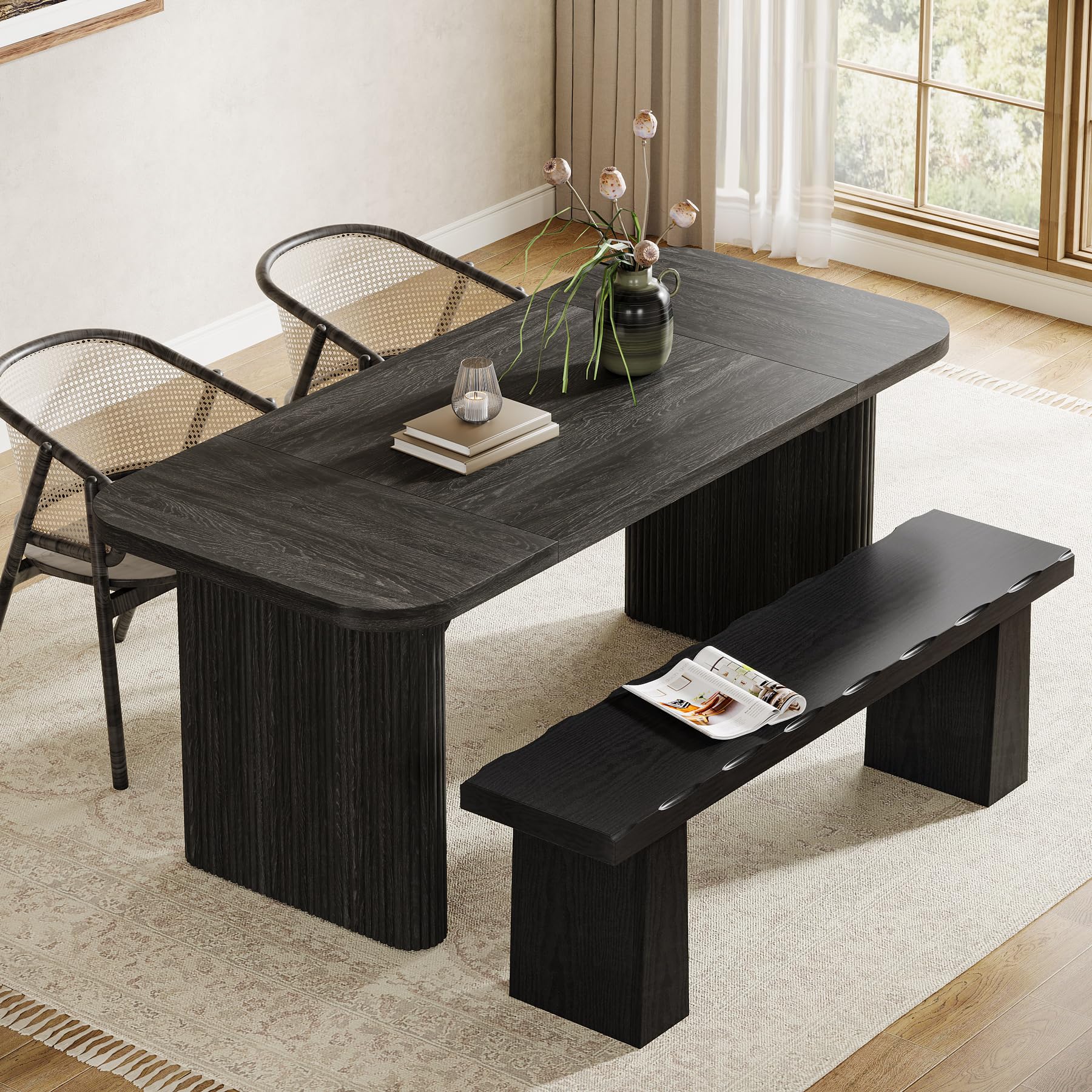 Tribesigns Wooden Dining Bench, 47-Inch Long Kitchen Bench with Sturdy Frame for Dining Room, Entryway, Living Room, Hallway, Easy Assembly (Black) - Image 5