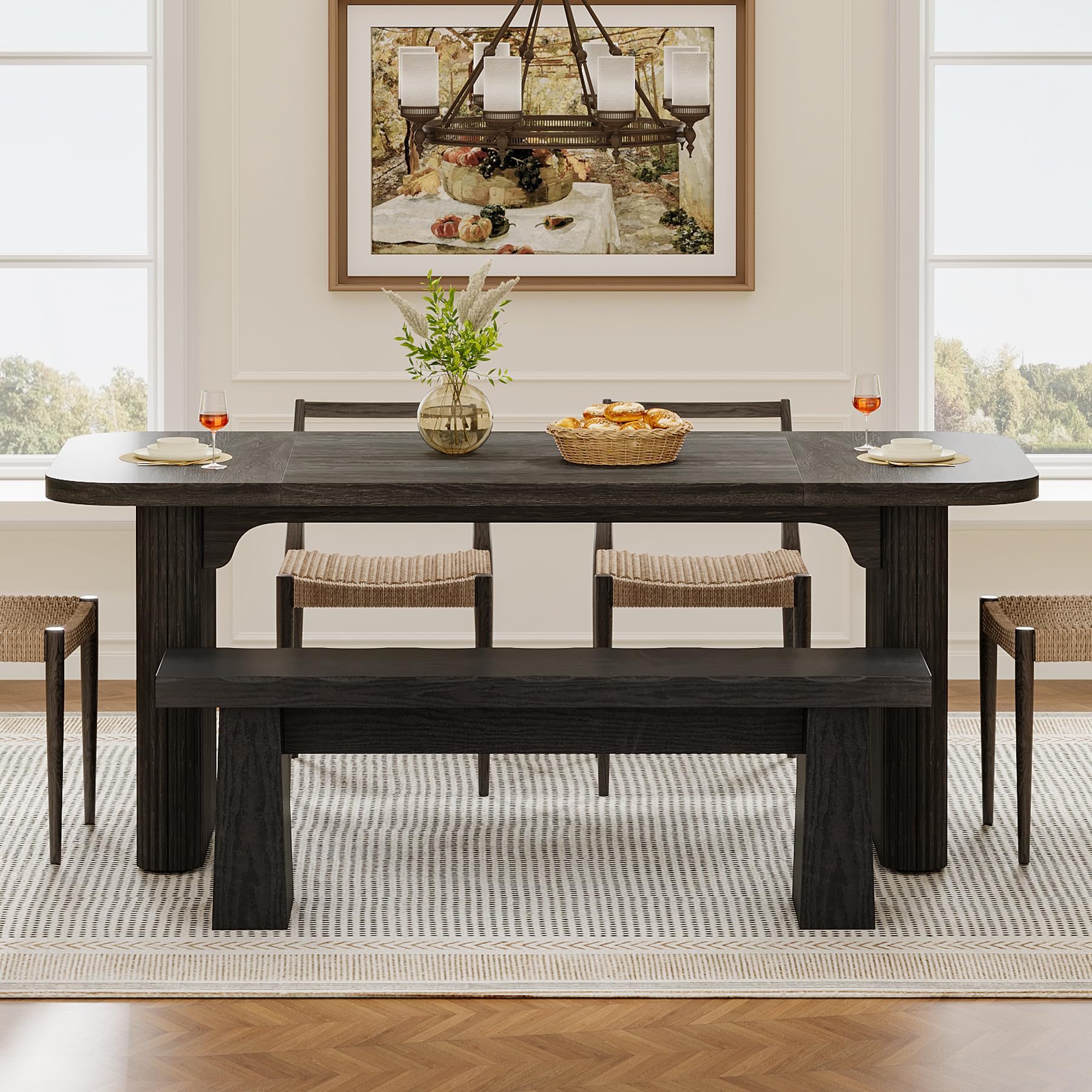 Tribesigns Wooden Dining Bench, 47-Inch Long Kitchen Bench with Sturdy Frame for Dining Room, Entryway, Living Room, Hallway, Easy Assembly (Black) - Image 6