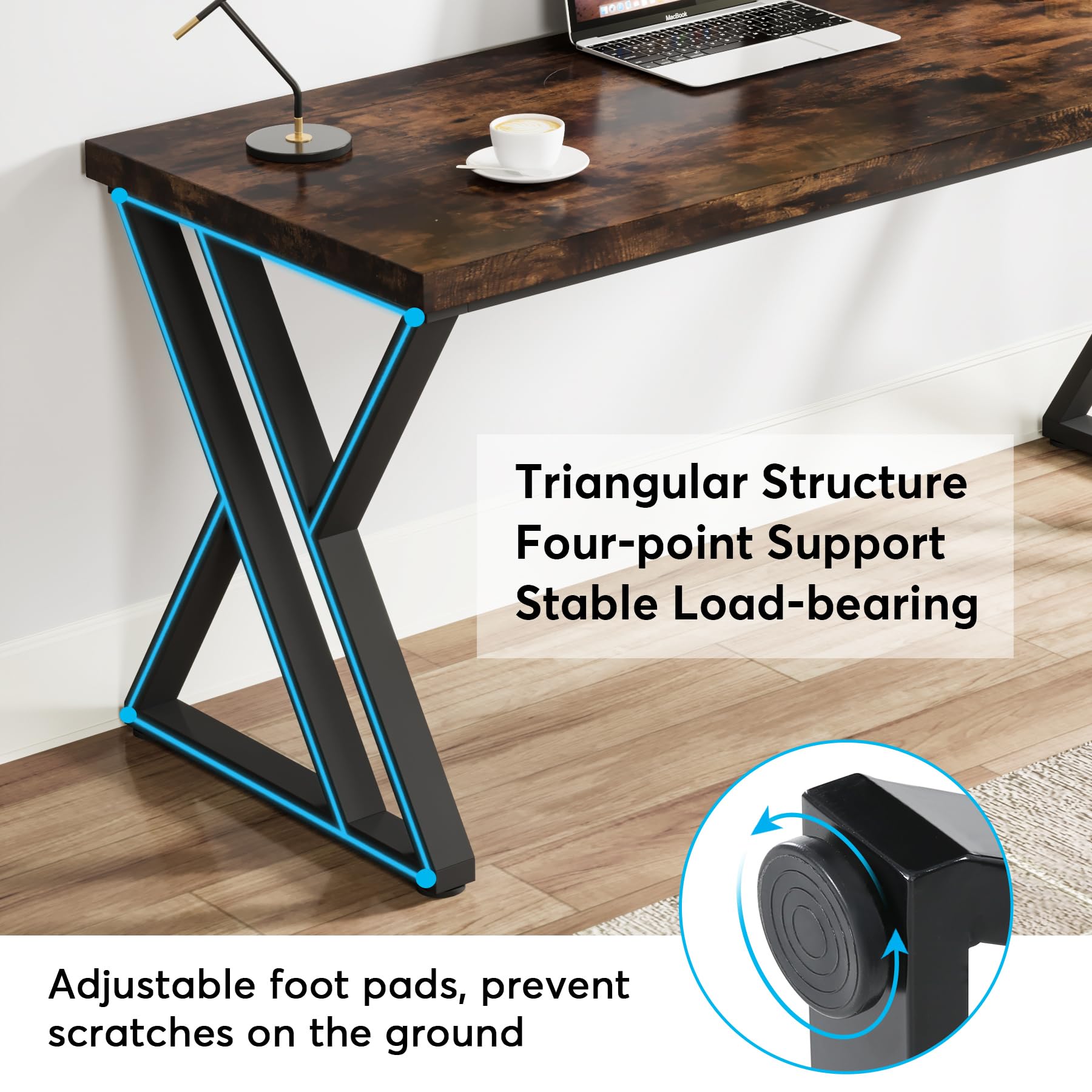 Tribesigns Writing Computer Desk, 55 inch Heavy Duty Study Desk with Z-Shaped Metal Leg, Modern Simple Home Office Computer Desk, Rustic Brown - Image 9