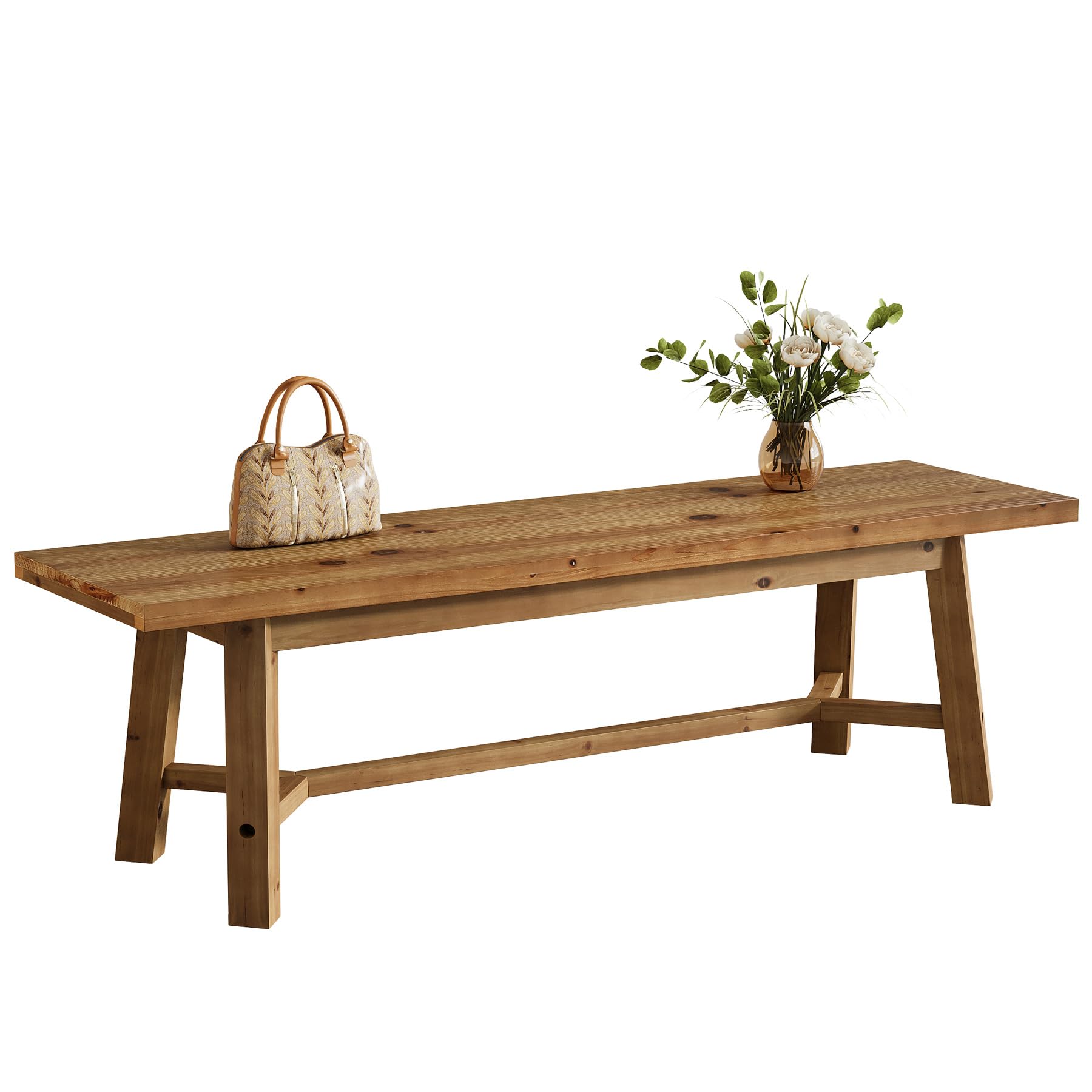 TRIBEWOOD 55" Solid Wood Bench, Farmhouse Long Bench Seat for Entryway, Dining Room, Living Room, Solid Wood, Rustic Brown - Image 9