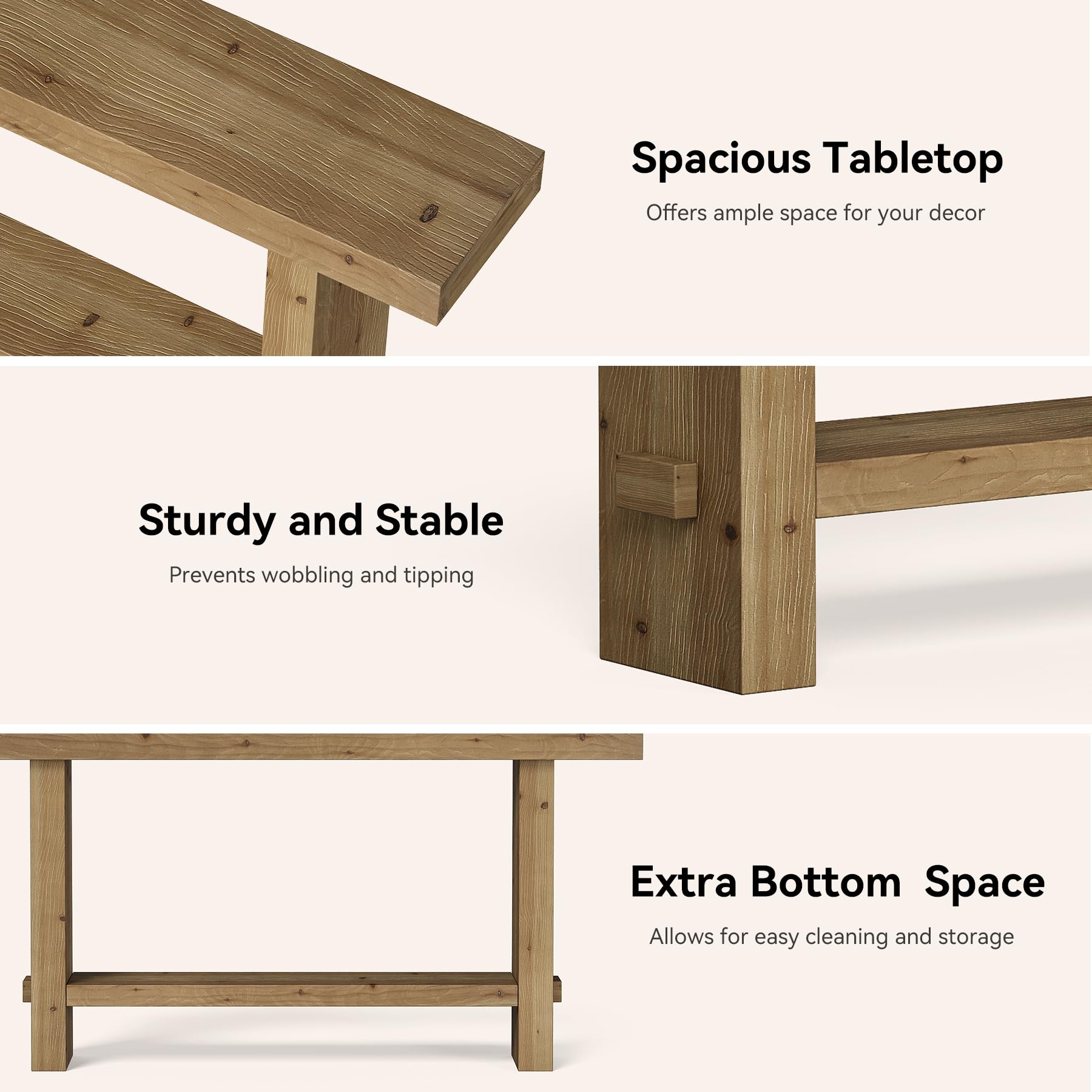 TRIBEWOOD 63-Inch Solid Wood Console Table, 2-Tier Narrow Farmhouse Entryway Table for Hallway, Entrance, Living Room, Behind The Couch,Brown - Image 7