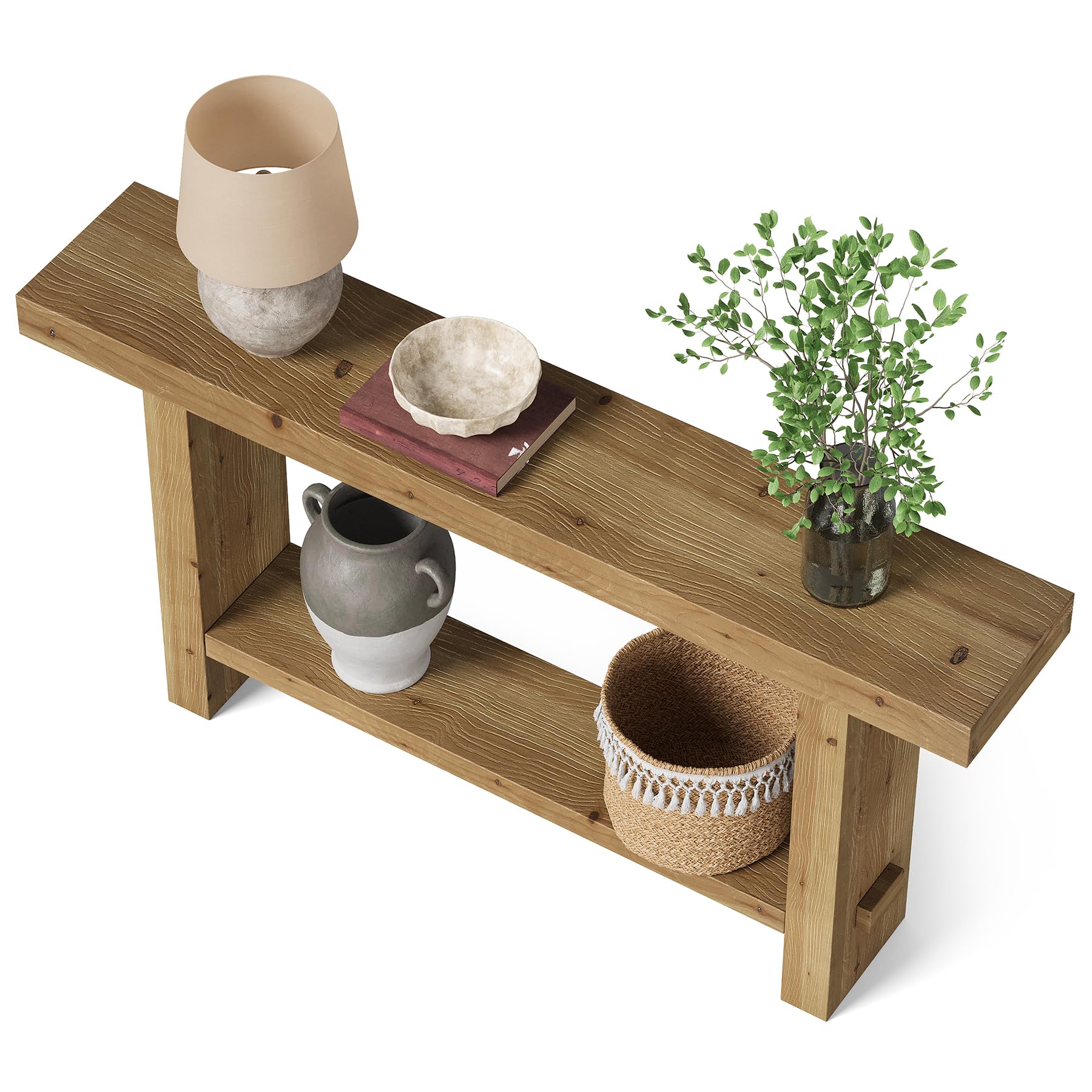 TRIBEWOOD 63-Inch Solid Wood Console Table, 2-Tier Narrow Farmhouse Entryway Table for Hallway, Entrance, Living Room, Behind The Couch,Brown - Image 9