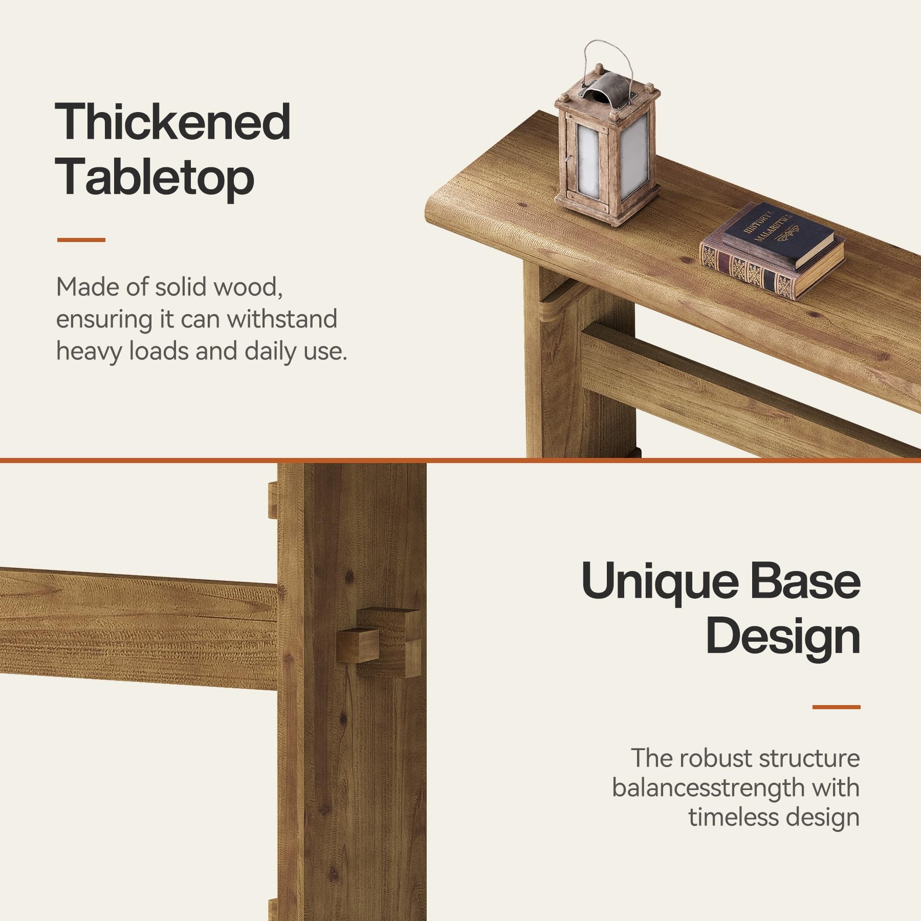 TRIBEWOOD 63-Inch Solid Wood Console Table for Entryway, Narrow Long Farmhouse Sofa Table Behind Couch, for Foyer, Hallway, Living Room, Easy Asswmbly, Brown - Image 8