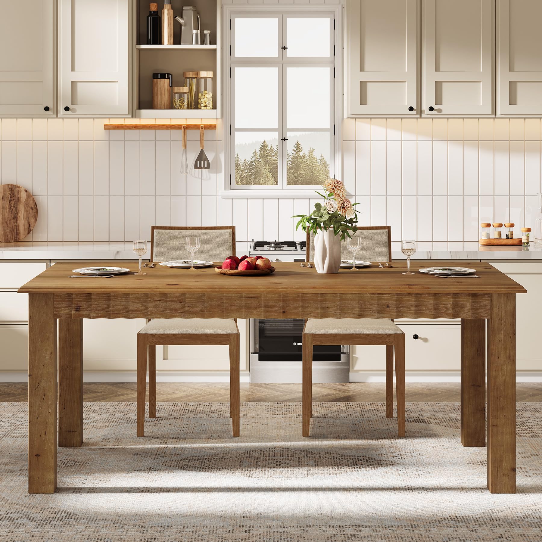 TRIBEWOOD 63-Inch Solid Wood Dining Table for 6 - Image 3