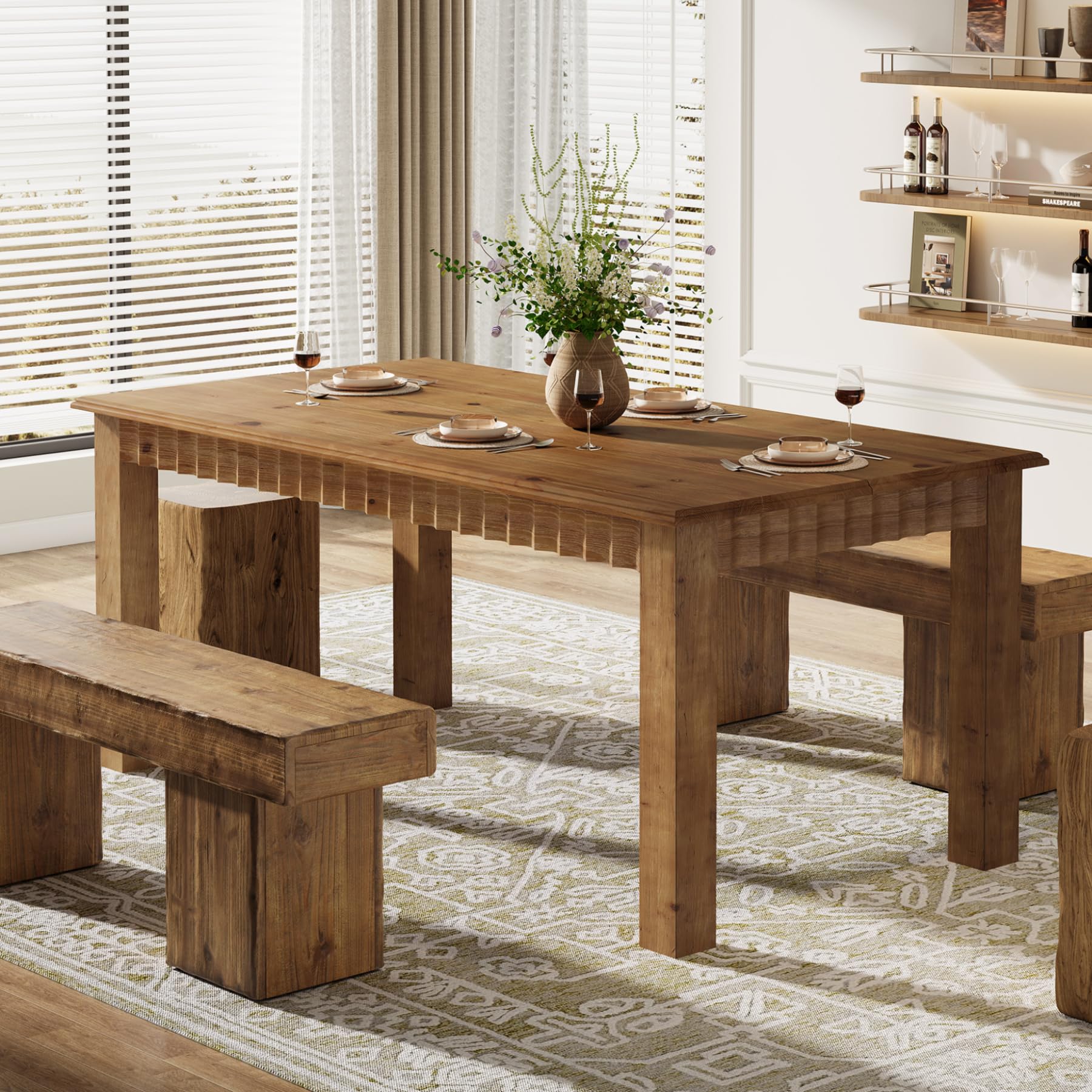 TRIBEWOOD 63-Inch Solid Wood Dining Table for 6 - Image 4