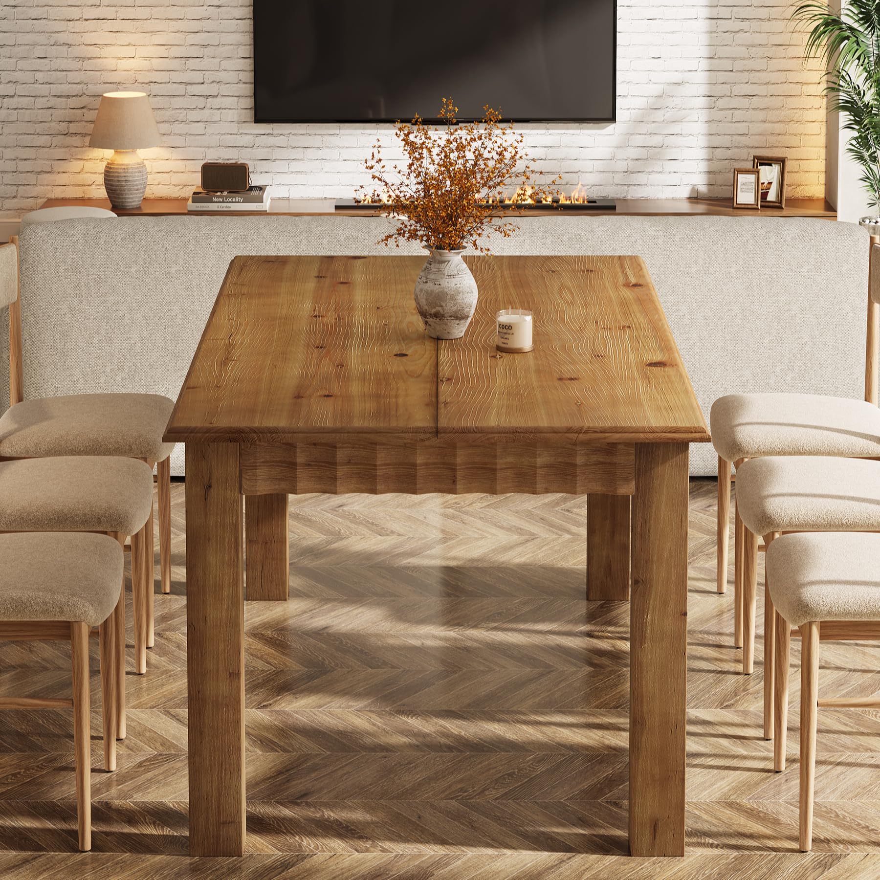 TRIBEWOOD 63-Inch Solid Wood Dining Table for 6 - Image 5