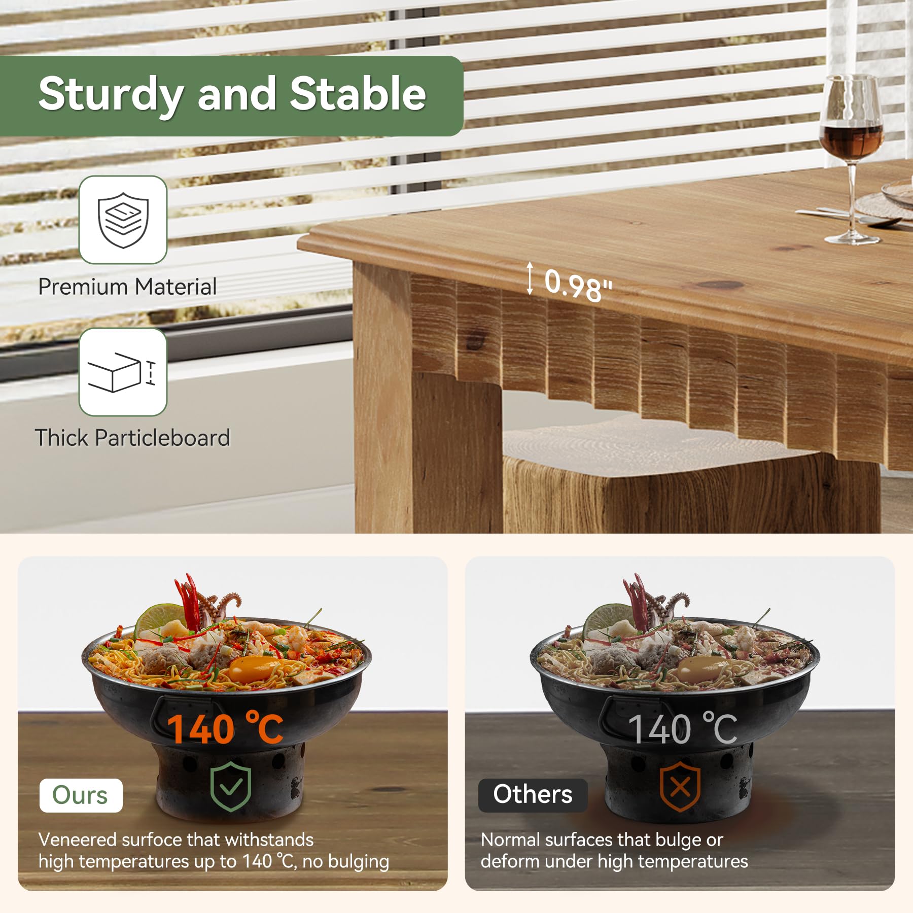 TRIBEWOOD 63-Inch Solid Wood Dining Table for 6 - Image 7