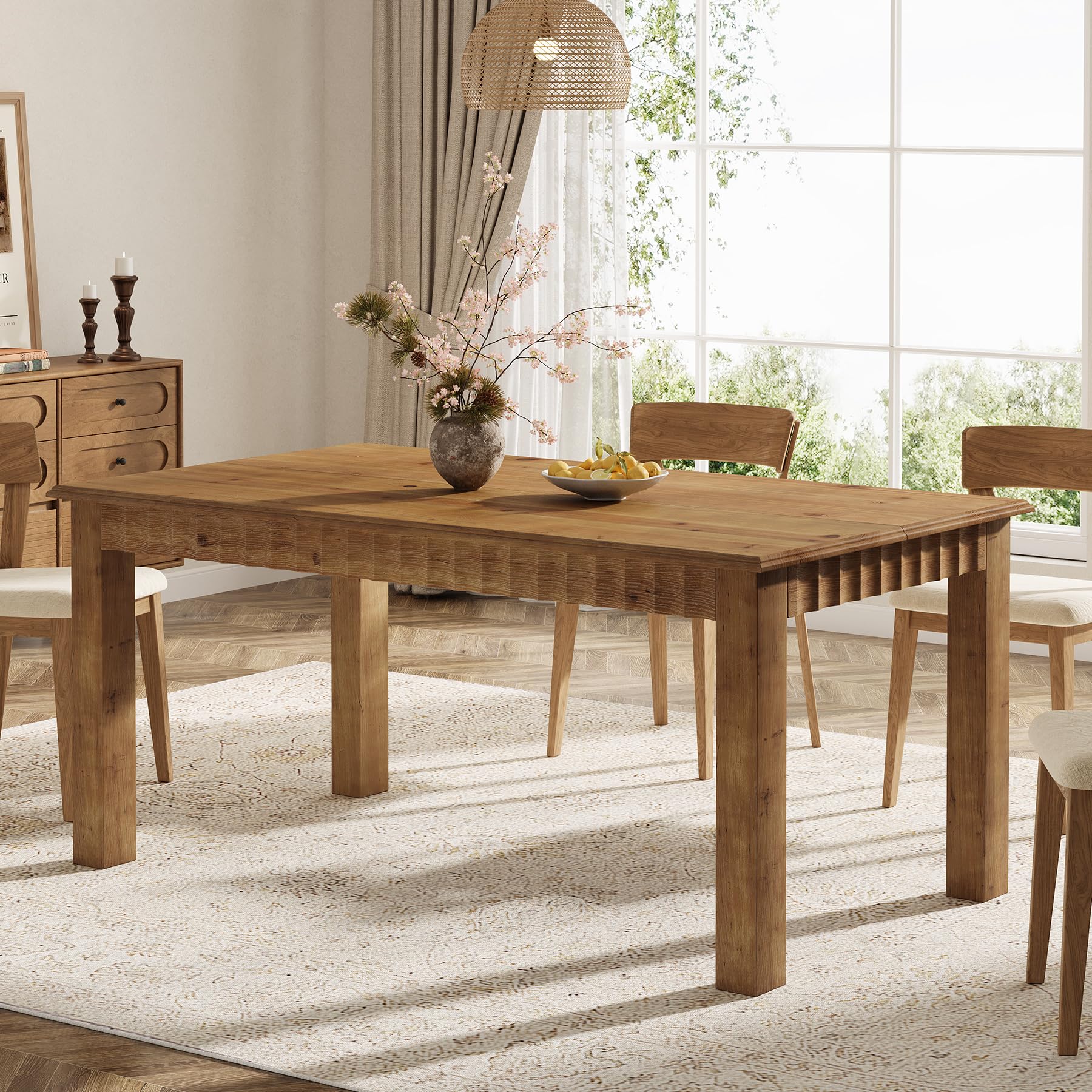 TRIBEWOOD 63-Inch Solid Wood Dining Table for 6 - Image 9