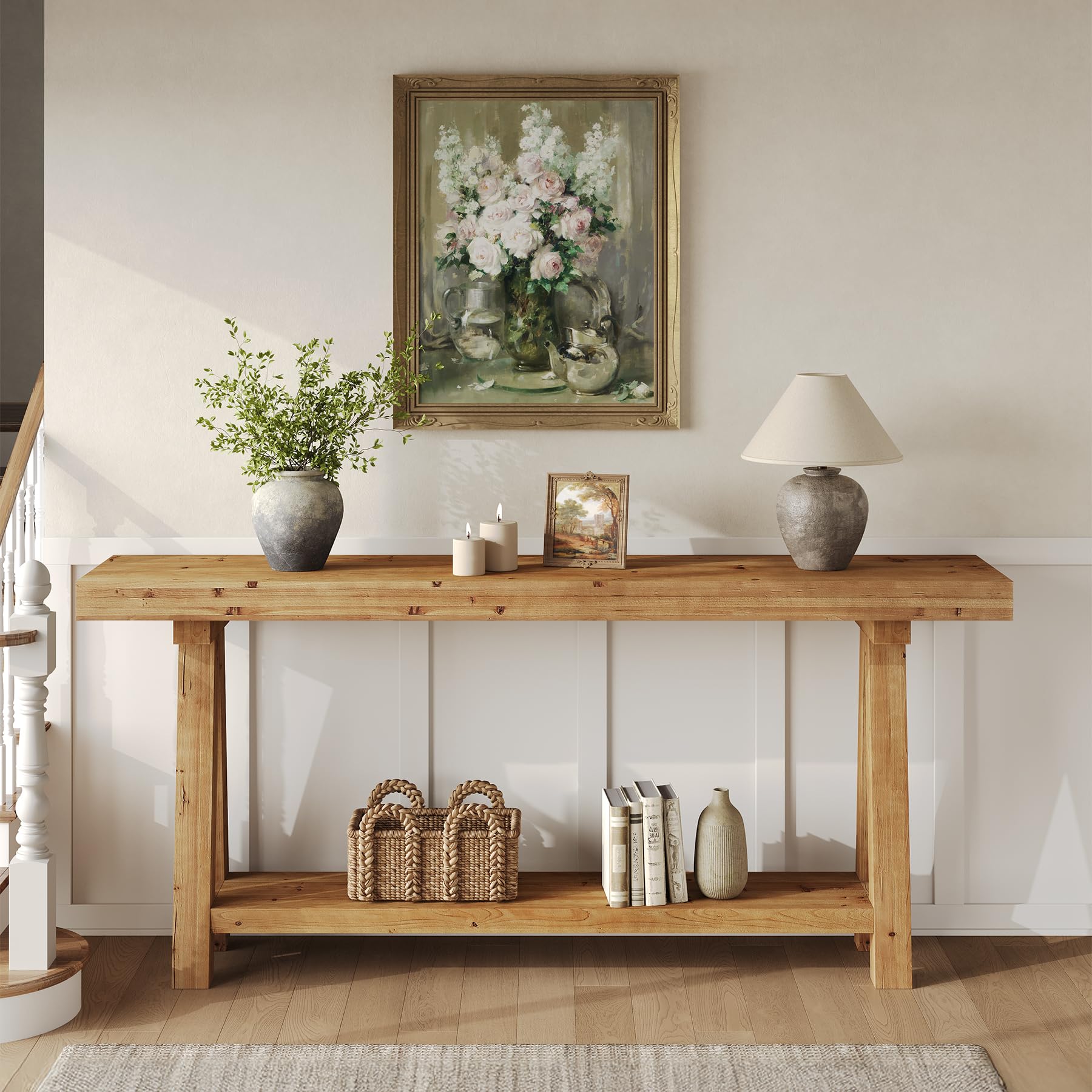 TRIBEWOOD 70.9-Inch Solid Wood Console Table for Entryway, Farmhouse Long Sofa Table with Shelves for Living Room, Hallway, Foyer, Easy Assembly - Image 4