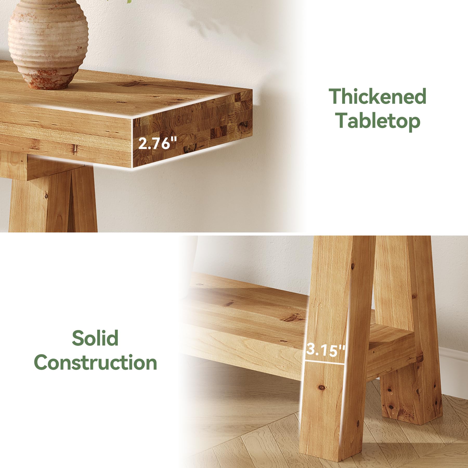 TRIBEWOOD 70.9-Inch Solid Wood Console Table for Entryway, Farmhouse Long Sofa Table with Shelves for Living Room, Hallway, Foyer, Easy Assembly - Image 7