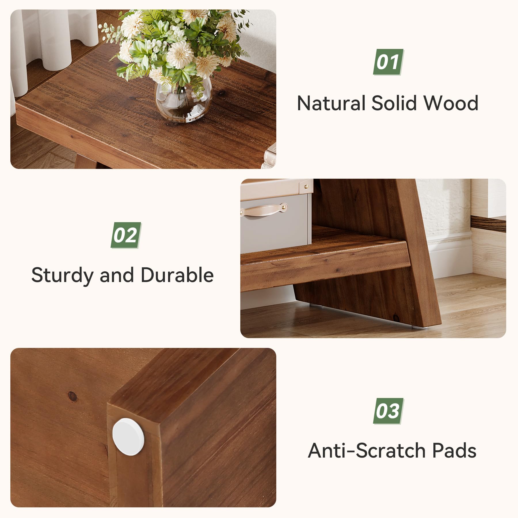 TRIBEWOOD Entryway Bench with Shoe Storage, 2-Tier Hallway Solid Wood Seating with Open Shelves, Wooden Shoe Bench Indoor for Entryway, Living Room, Bedroom (Rustic Brown) - Image 7