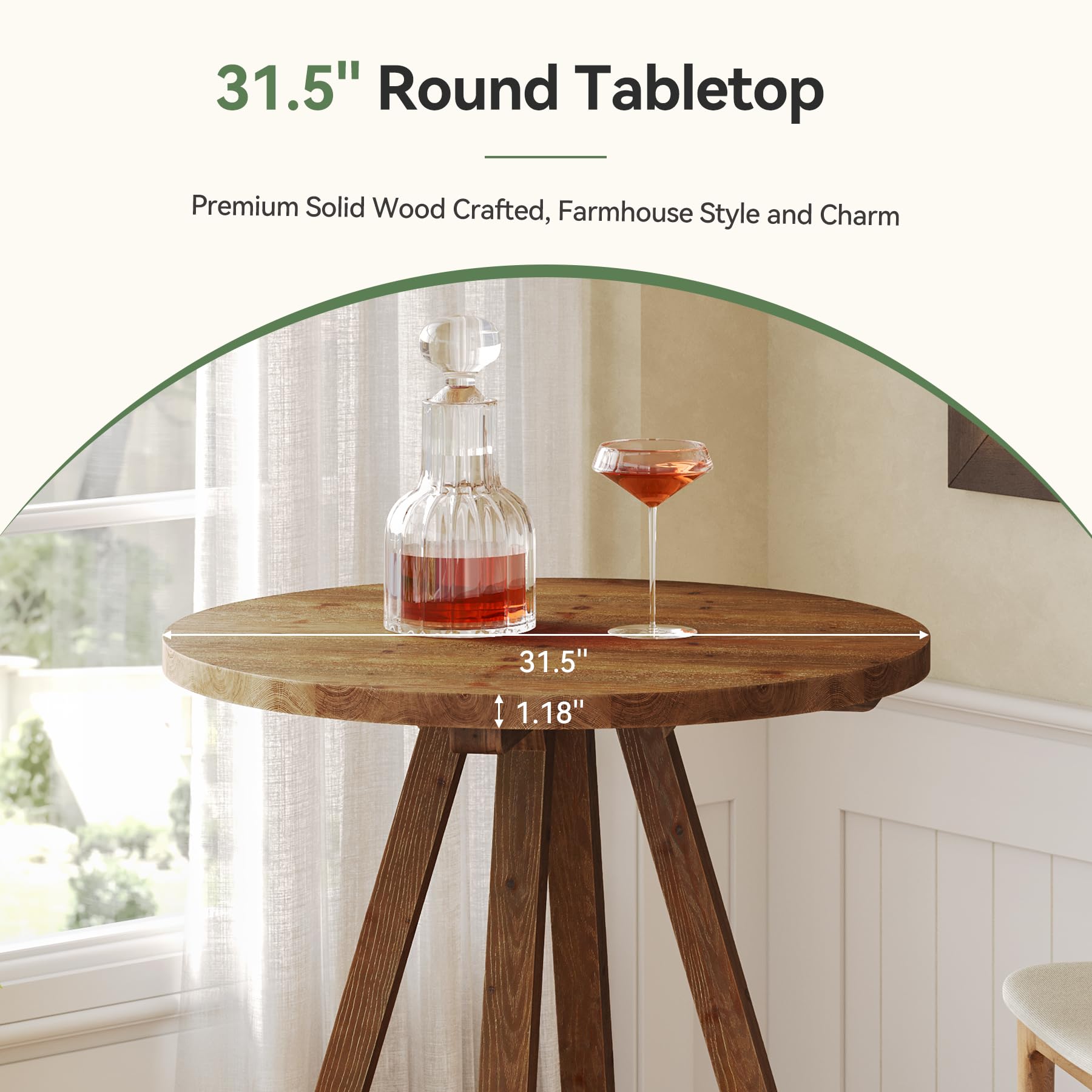 TRIBEWOOD Solid Wood Bar Table, 31.5" Round Pub Bistro Table for Cafe, Dining Room, Kitchen, Living Room, Brown - Image 7