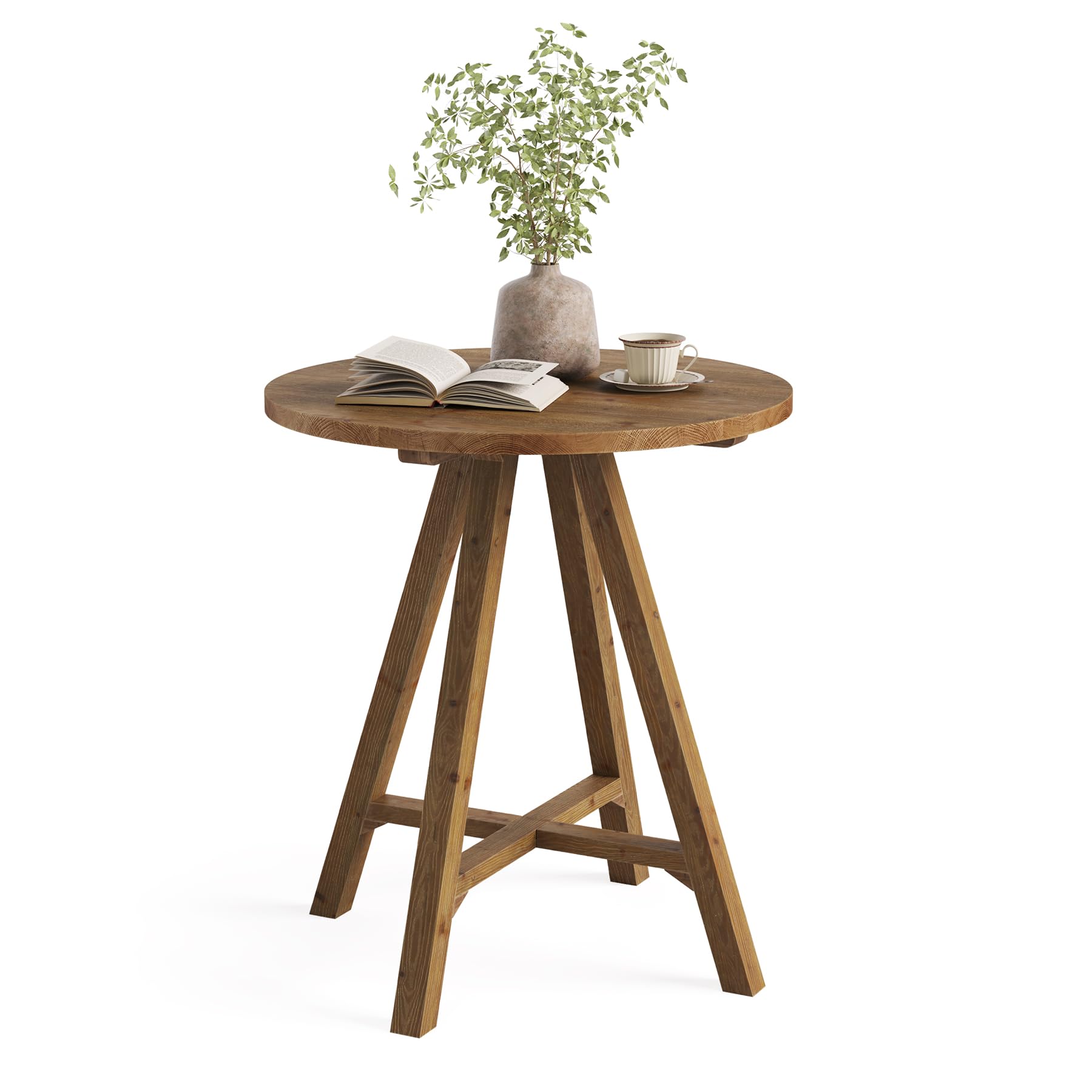 TRIBEWOOD Solid Wood Bar Table, 31.5" Round Pub Bistro Table for Cafe, Dining Room, Kitchen, Living Room, Brown - Image 8