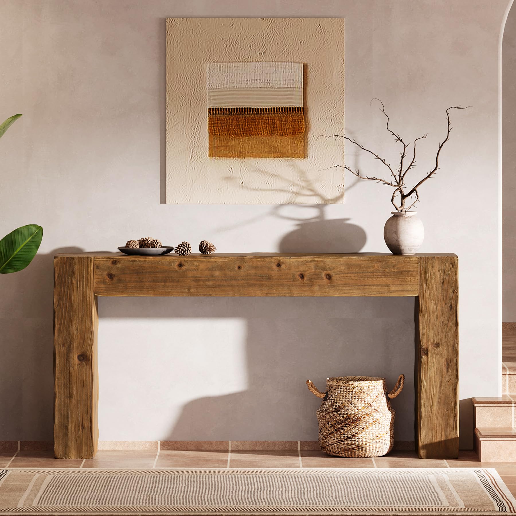 TRIBEWOOD Solid Wood Console Table, 63-Inch Farmhouse Sofa Table Behind Couch for Entryway, Living Room, Foyer, Easy Assembly (Rustic Brown) - Image 4