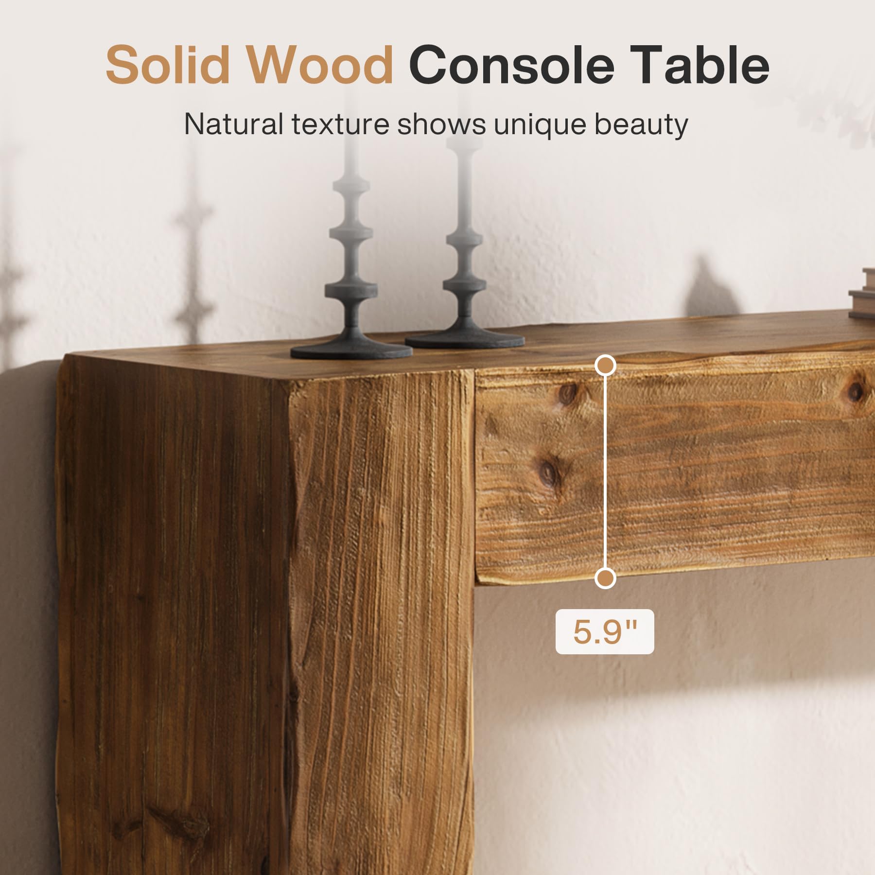 TRIBEWOOD Solid Wood Console Table, 63-Inch Farmhouse Sofa Table Behind Couch for Entryway, Living Room, Foyer, Easy Assembly (Rustic Brown) - Image 5