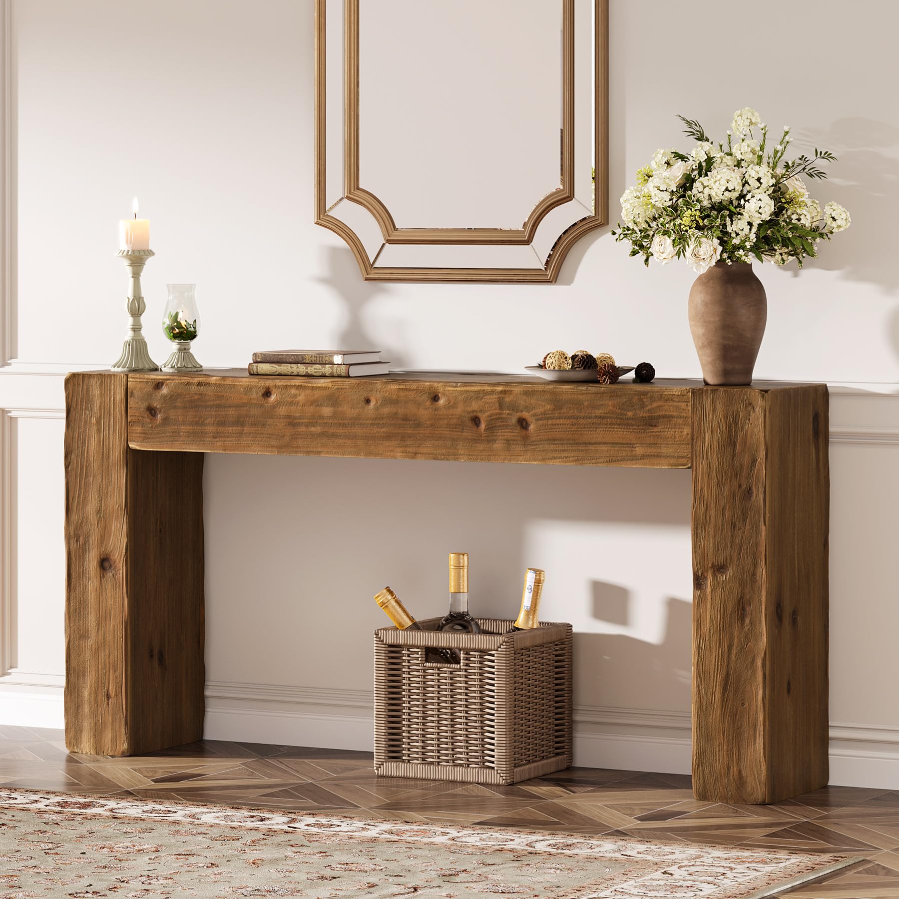 TRIBEWOOD Solid Wood Console Table, 63-Inch Farmhouse Sofa Table Behind Couch for Entryway, Living Room, Foyer, Easy Assembly (Rustic Brown) - Image 8